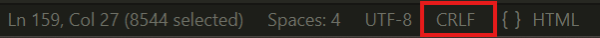 A screenshot showing the footer of VS Code with the section showing the line endings in use highlighted